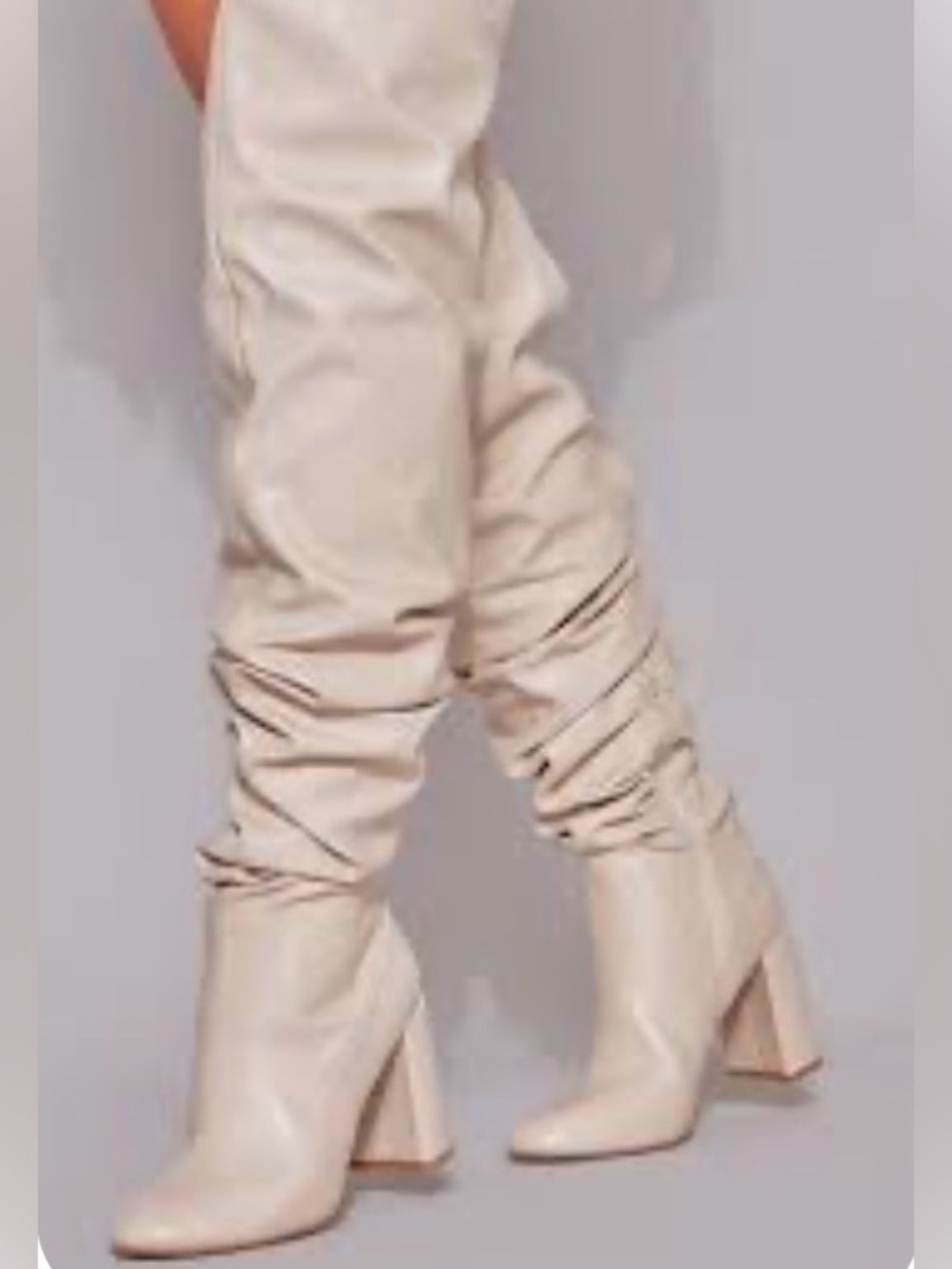 Forever 21 Cream Over-the-Knee Slouch Block Heel Boots